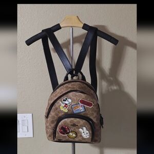 Rare HTF Disney X Coach Carrie Backpack 23 In Signature Canvas With Patches NWOT